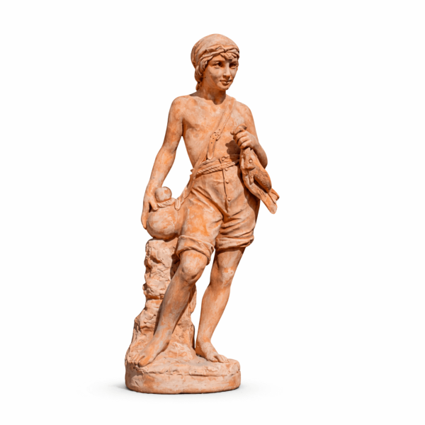 Statue jugendlicher Fischer aus Terracotta Impruneta – 92 cm, frostfest bis -30°C